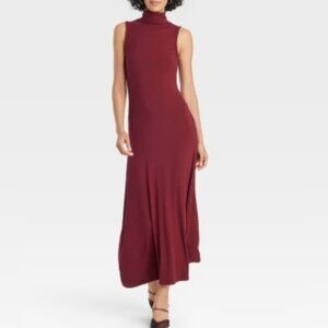 A New Day Sleeveless Turtleneck Burgundy Ribbed Maxi Dress, Size XS NWT